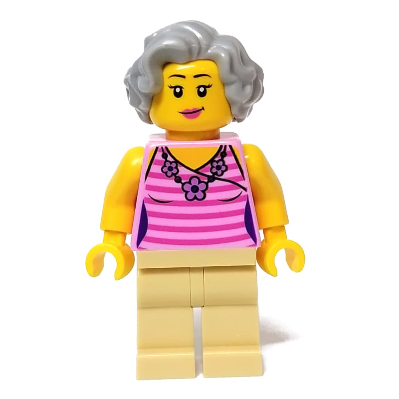 Woman, Bright Pink Torso, Tan Legs, Light Bluish Grey Hair