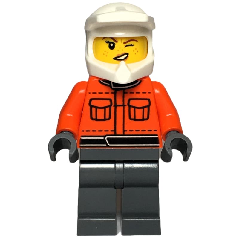 Pit Crew, Reddish Orange Torso, Dark Bluish Grey Legs, Female, Wink