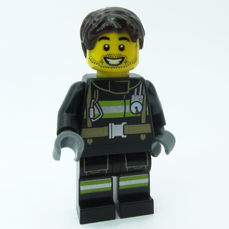 Firefighter, Black Fire Suit, Dark Brown Hair