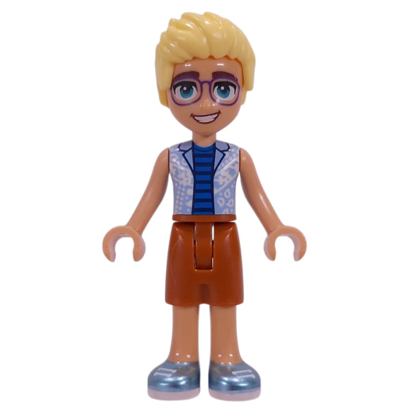 Olly, Bright Light Blue Shirt, Dark Orange Shorts