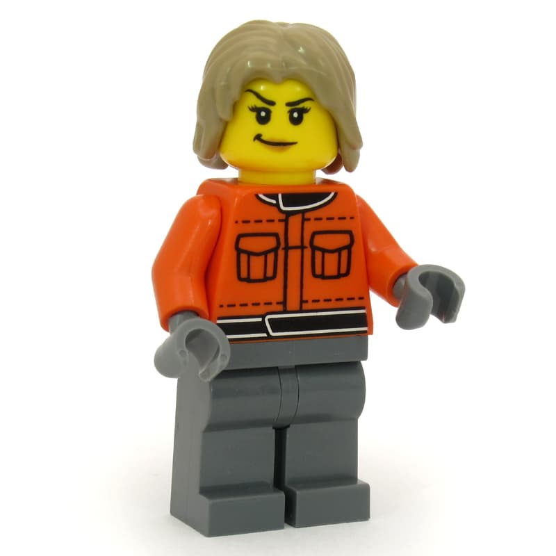 Pit Crew, Reddish Orange Jacket, Dark Bluish Gray Legs, Dark Tan Hair