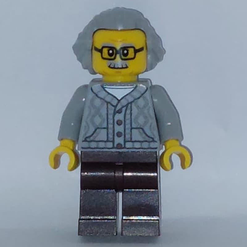 Man, Light Bluish Gray Cardigan, Dark Brown Legs, Light Bluish Gray Hair