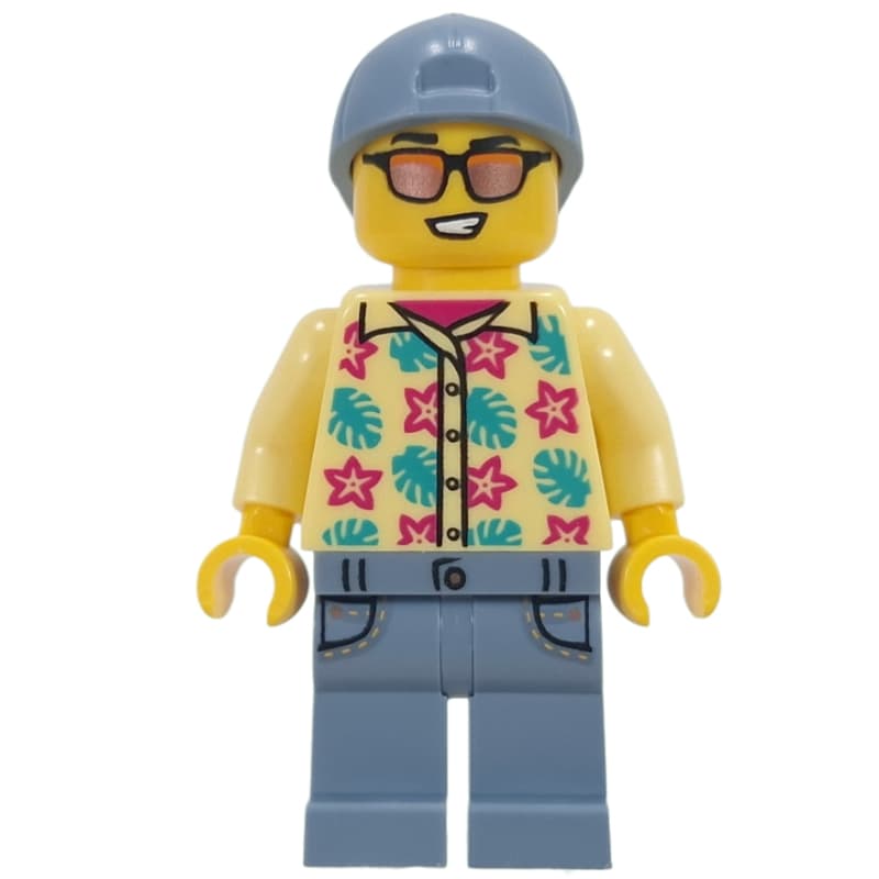 Man, Bright Light Yellow Shirt, Sand Blue Legs, Sand Blue Cap