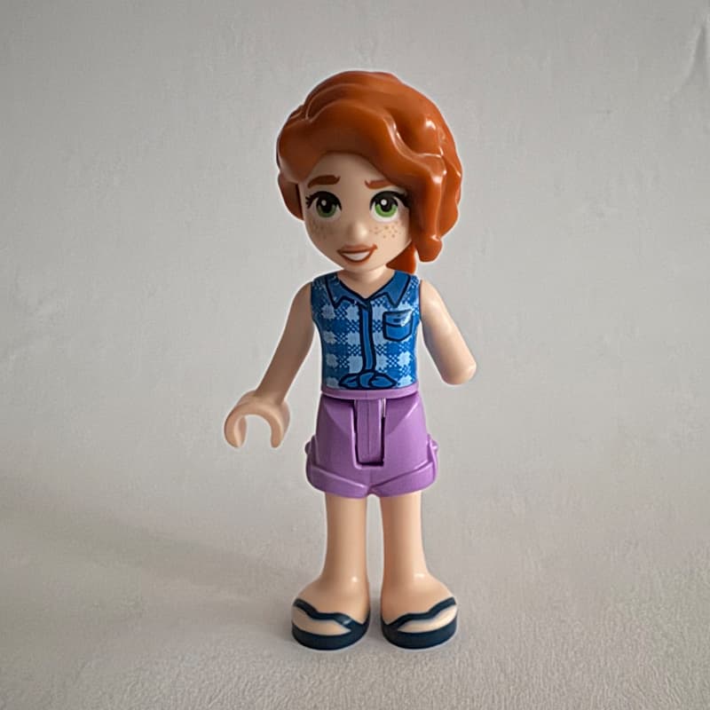 Autumn, Blue Plaid Shirt, Medium Lavender Shorts