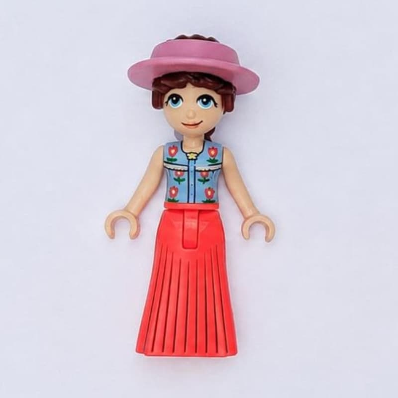 Paisley, Bright Light Blue Top, Coral Dress, Visor