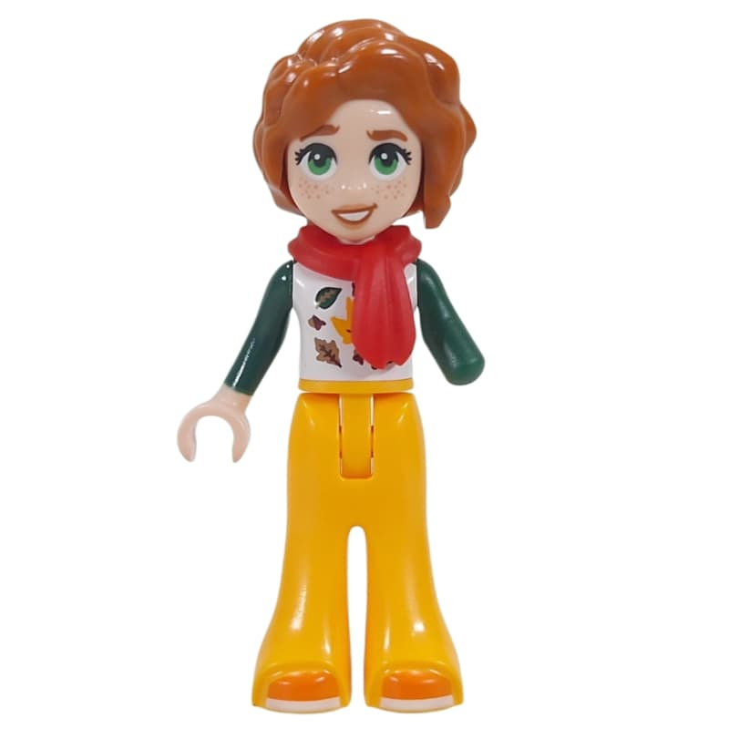 Autumn, White Torso, Bright Light Orange Pants, Red Scarf