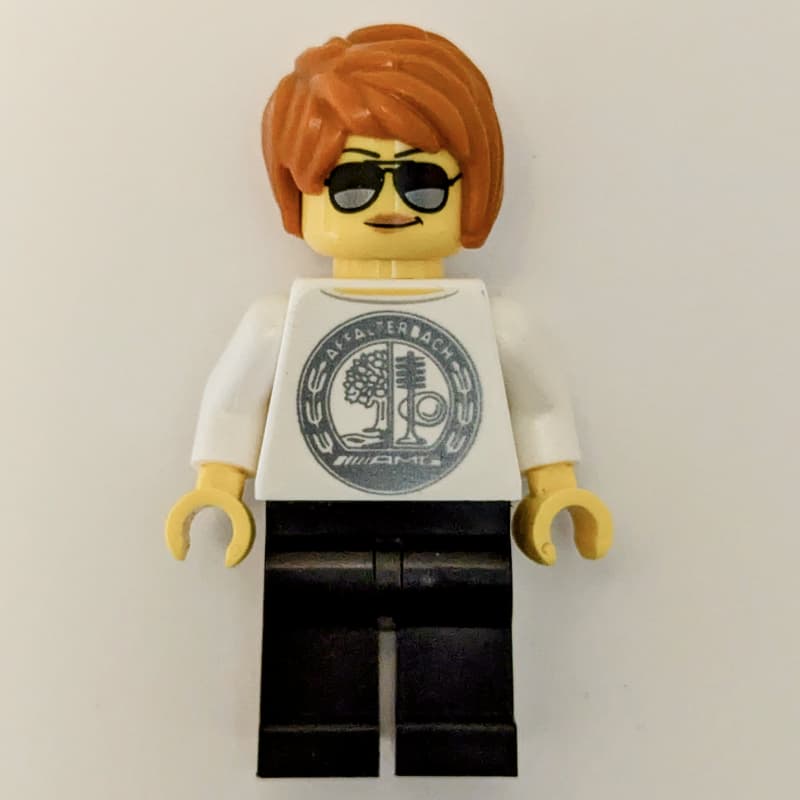 Race Driver - White Torso, Black Legs, Dark Orange Hair