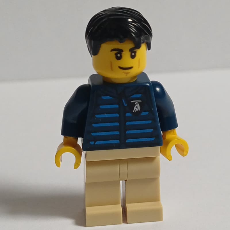 Lamborghini Driver, Dark Blue Torso, Tan Legs, Black Hair