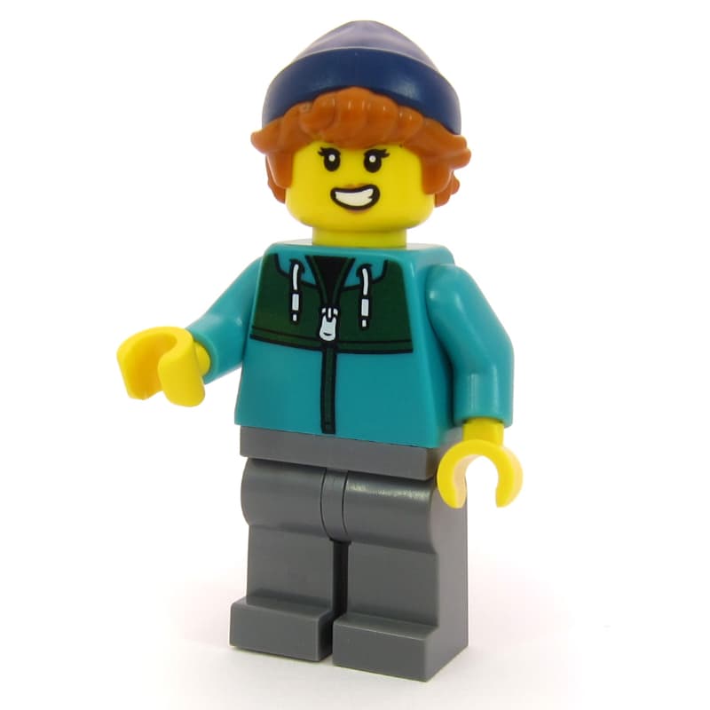 Passenger, Dark Turquoise Torso, Dark Bluish Grey Legs, Dark Blue Beanie
